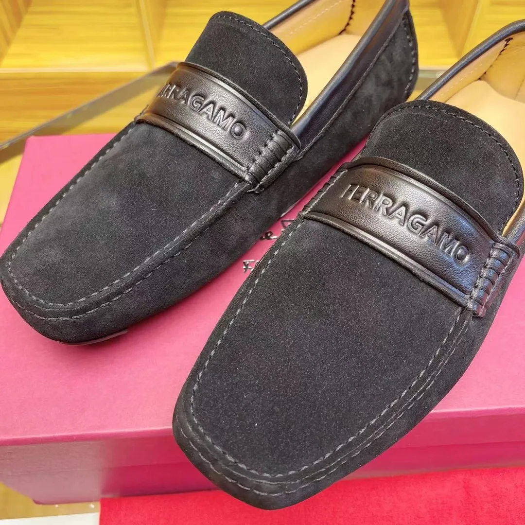 Men's shoes 💰560Ferragamo High-end quality, black cow suede➕cowhide lining, size 38-45